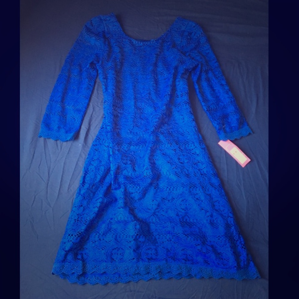 NEW XS Royal Blue Lace Zip Dress w/ long sleeves